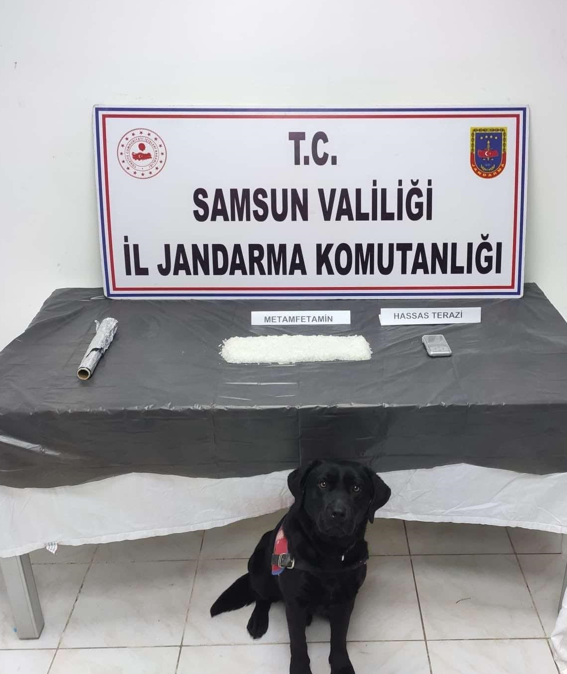 Narkotik köpeği “Tumba” evin çatısında bir kilo metamfetamin buldu