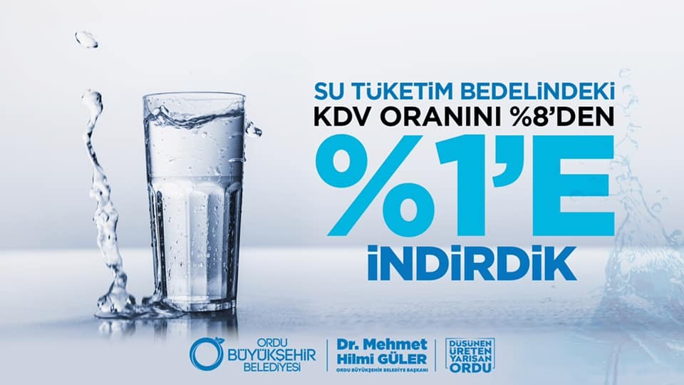 Ordu Büyükşehir Belediyesi içme suyundaki KDV oranını yüzde 1’e indirdi