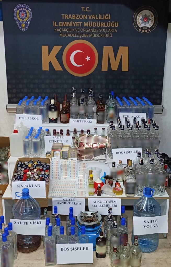 Trabzon’da sahte içki operasyonunda 2 kişi yakalandı