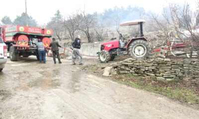 Bolu’da köye verilen su tankeri yangının büyümesini önledi