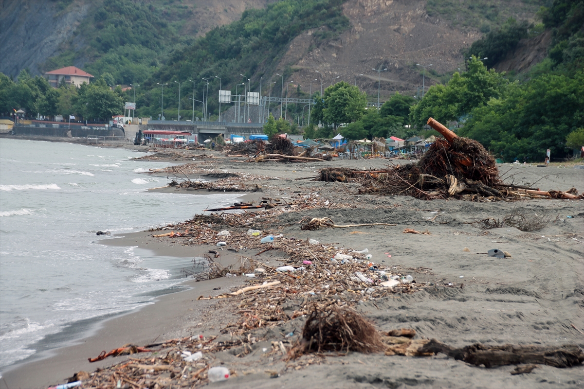 Zonguldak’ta selin denize sürüklediği odunlar kıyıya vurdu