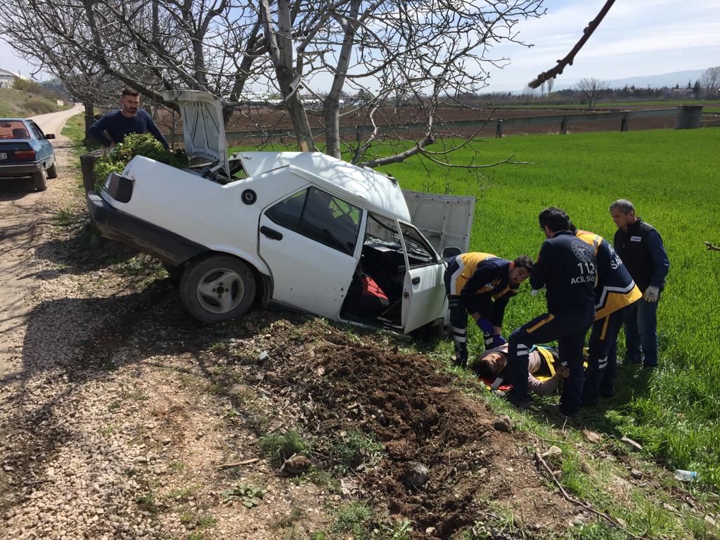 Gümüşhacıköy’de ağaca çarpan otomobilin sürücüsü yaralandı