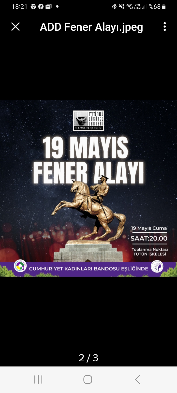 Atatürkçü Düşünce Derneği Samsun şubesi olarak tüm Samsunluları 19 Mayıs Cuma akşamı Saat 20.00’de Tütün İskelesi önüne bekliyoruz.