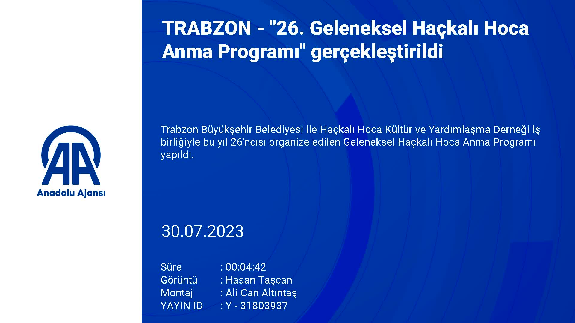 Trabzon’da “26. Geleneksel Haçkalı Hoca Anma Programı” gerçekleştirildi
