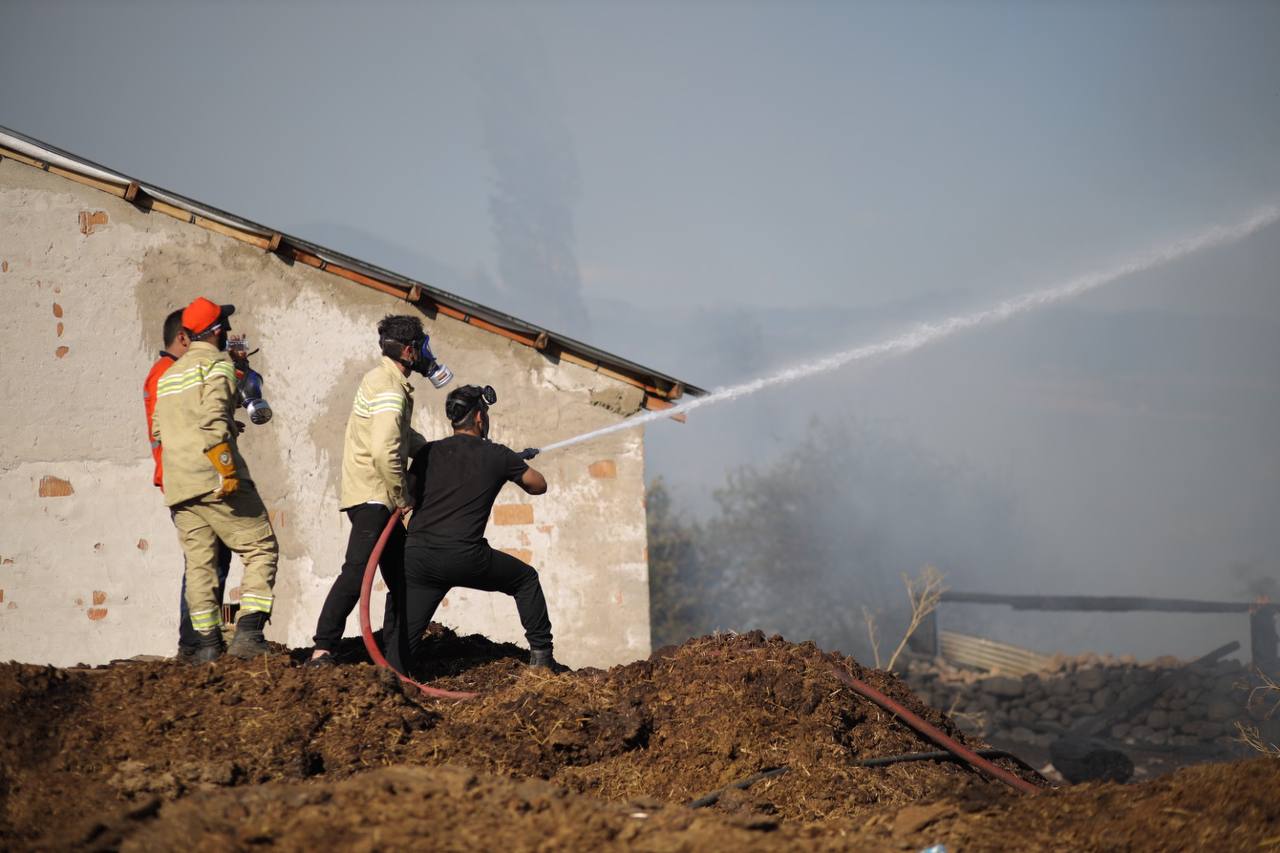 Bolu’da otluk alanda çıkan ve yerleşim yerine ulaşan yangına müdahale ediliyor