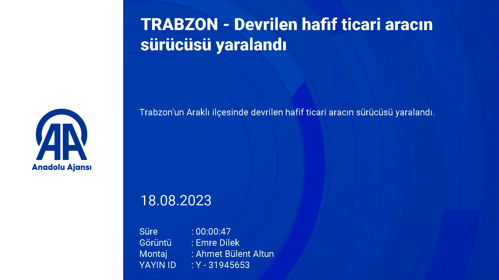 Trabzon’da devrilen hafif ticari aracın sürücüsü yaralandı