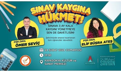 Nevşehir Belediyesi tarafından sınavlara hazırlanan öğrencilere yönelik olarak “Sınav Kaygısı ve Sınav Anı Psikolojisi” semineri düzenlenecek