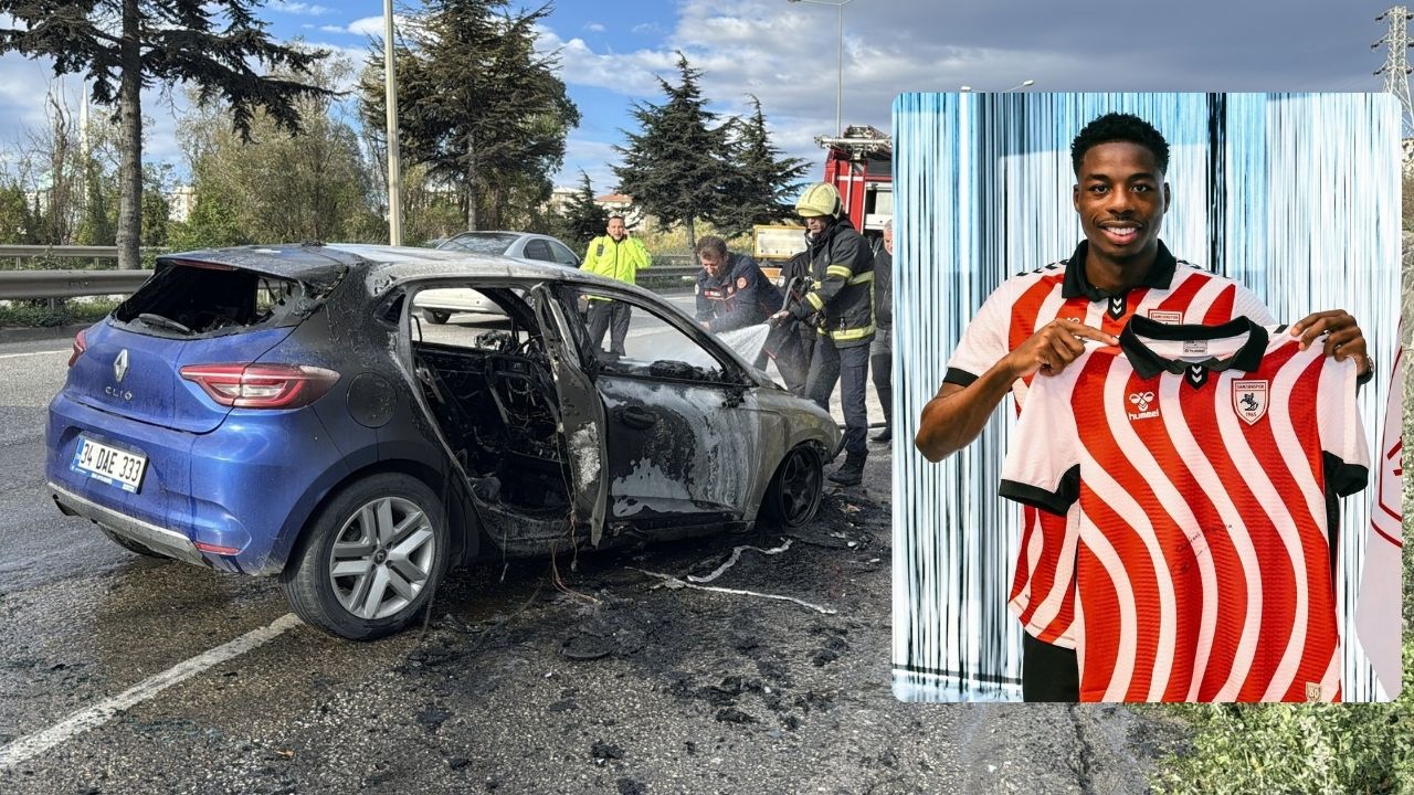 Samsunsporlu Musaba’nın Aracı Seyir Halindeyken Alev Aldı