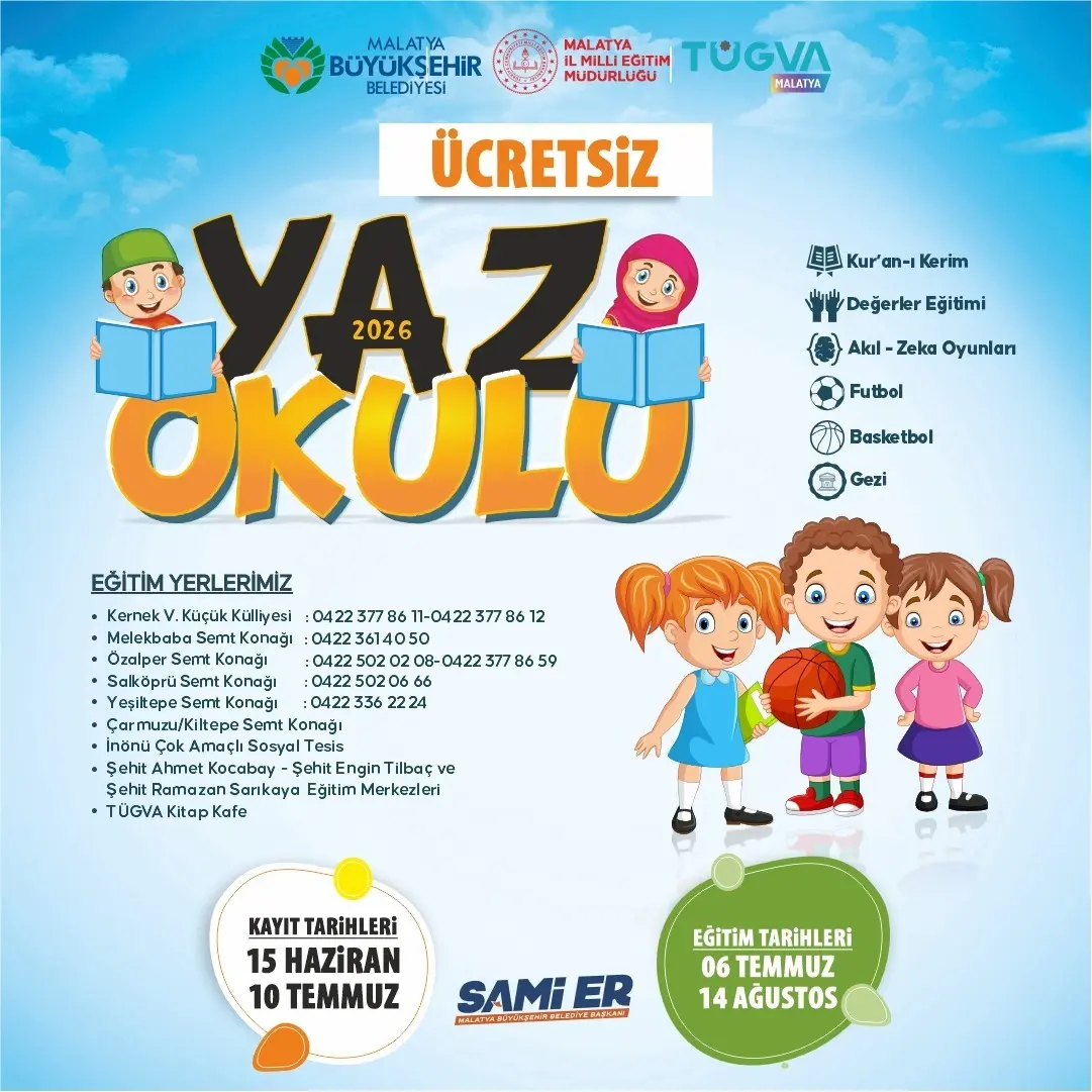 Malatya’da yaz okulu 9 merkezde başlıyor, kayıtlar sürüyor