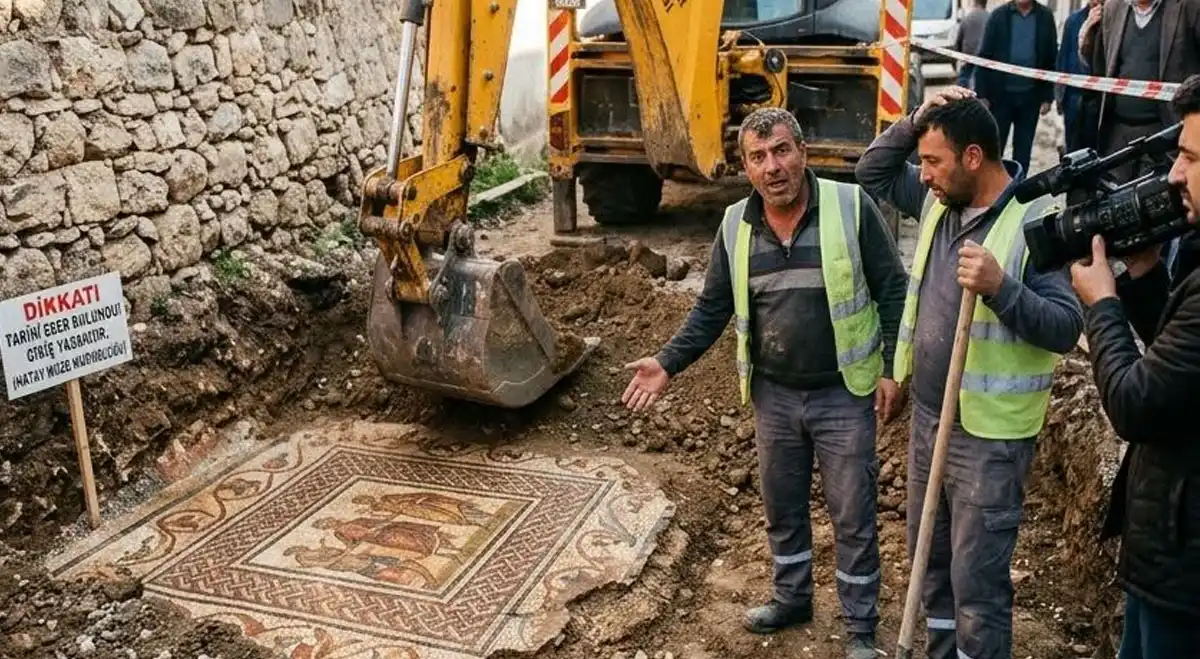 Reyhanlı’da altyapı kazısında mozaik ve duvar kalıntıları bulundu
