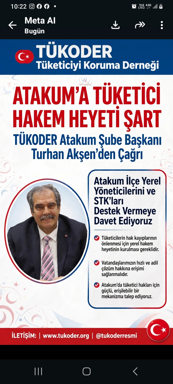 TÜKODER ATAKUM ŞUBE BAŞKANI AKŞEN’DEN ÇAĞRI: “ATAKUM’A TÜKETİCİ HAKEM HEYETİ ŞART