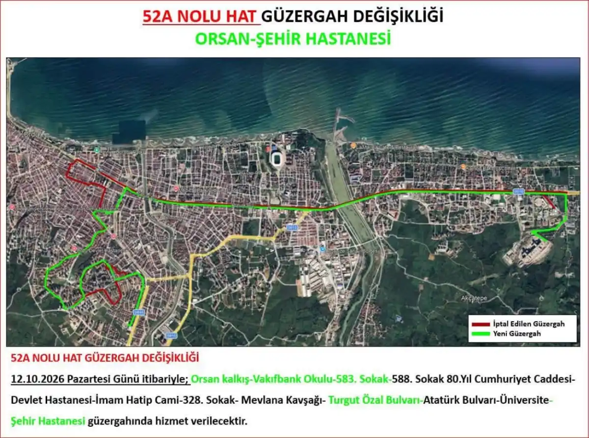 Ordu’da otobüs hatları Şehir Hastanesi’ne uzatıldı